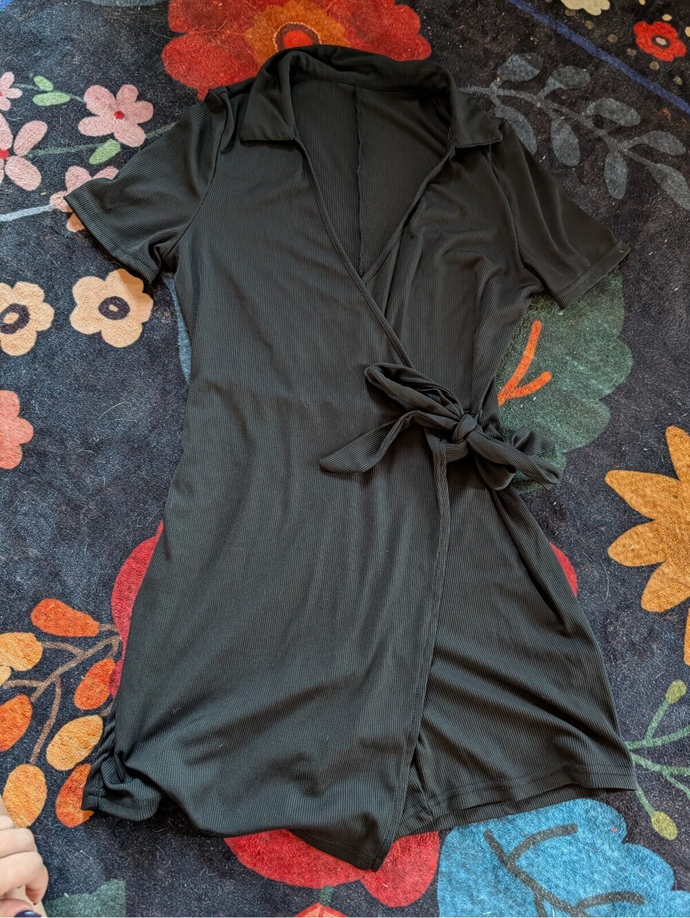 SHEIN Black Ribbed Wrap Short Sleeve Romper Size 6